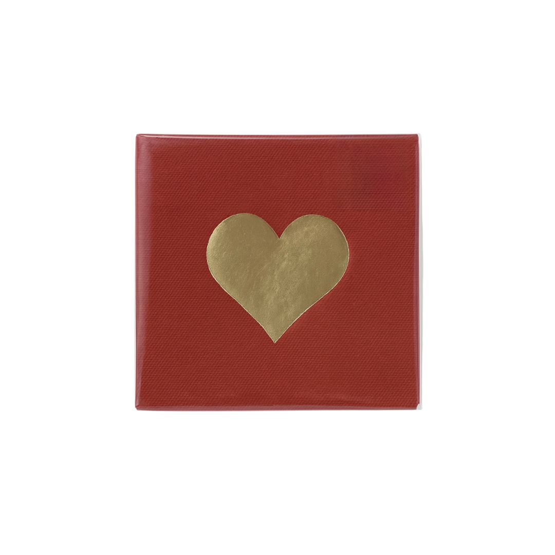 Gold Heart with red Cocktail Napkin