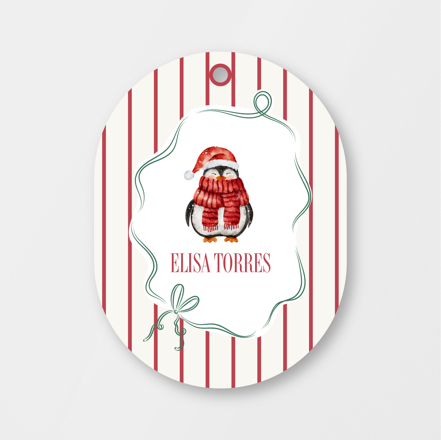 Bowed Penguin Oval Tag