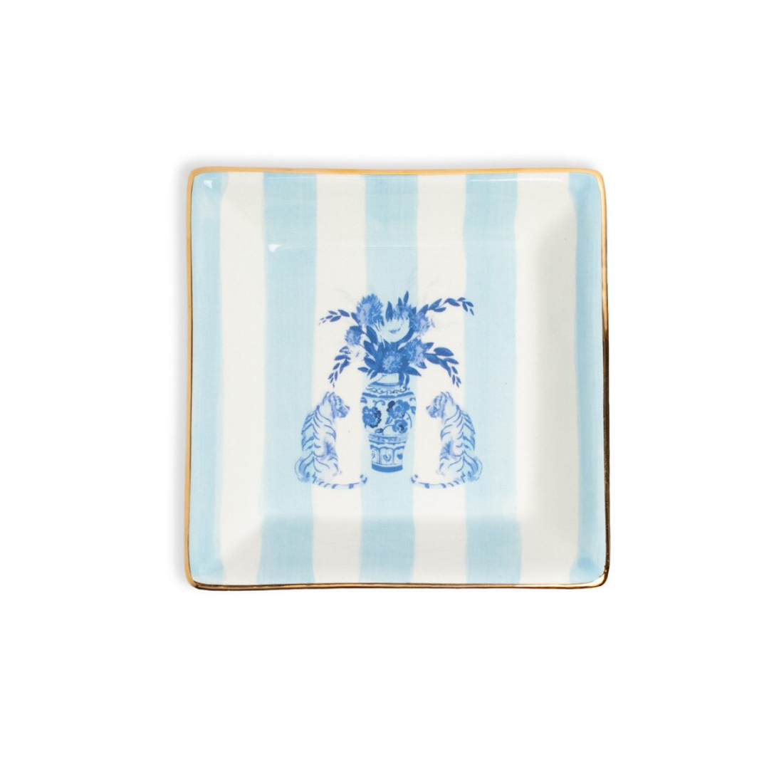 Callie Tiger Trinket Dish Blue/White 4x4