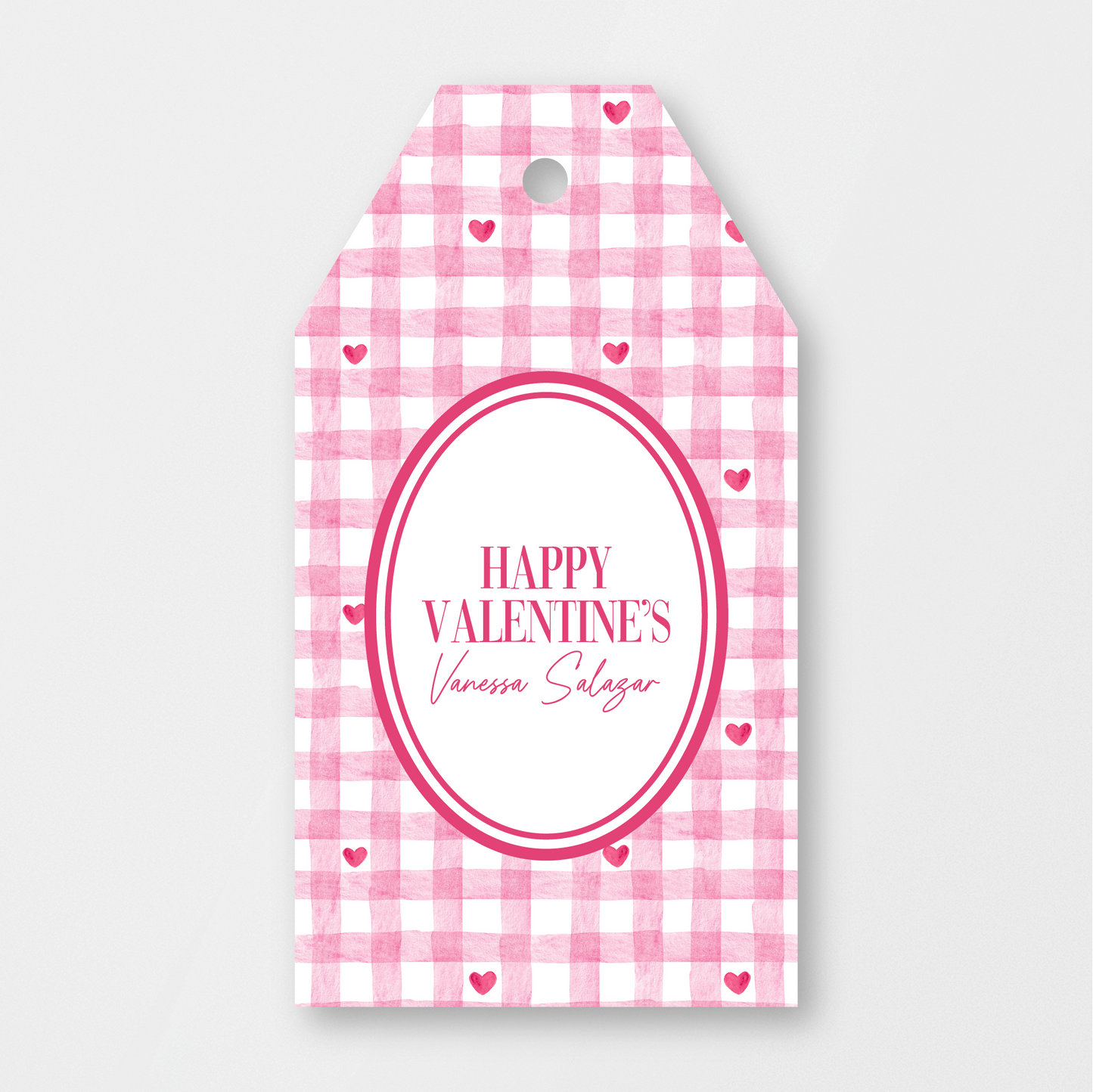 Pink Plaid Hearts Tag