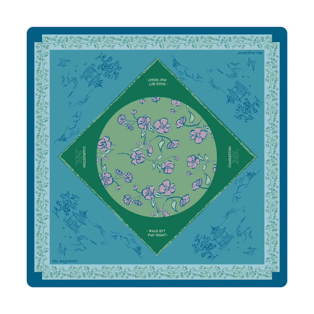 Cherry Blossom Mahjong Playing Mat in Malachite