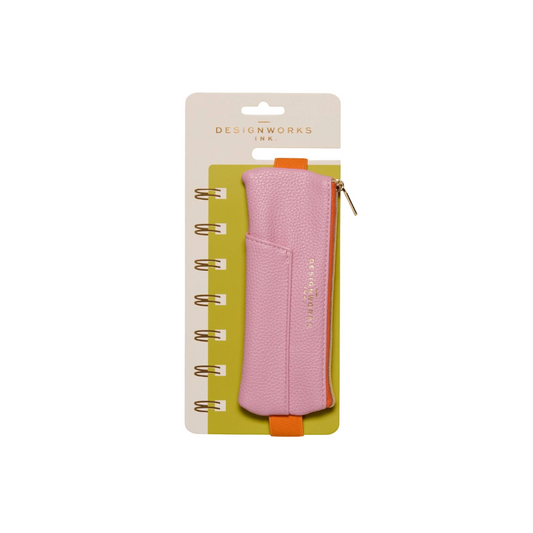 Vegan Leather Pen Pouch - Pink + Orange