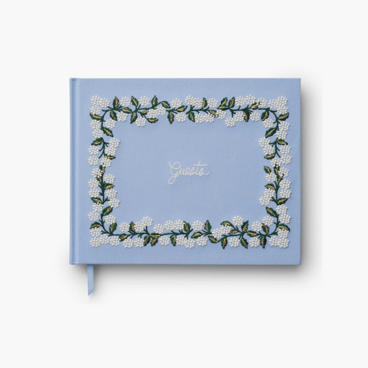 Hydrangea Embroidered Fabric Guest Book