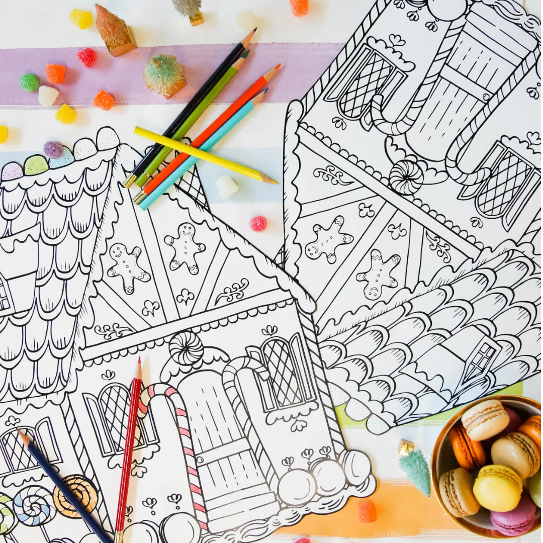 Die Cut Gingerbread House Coloring placemat