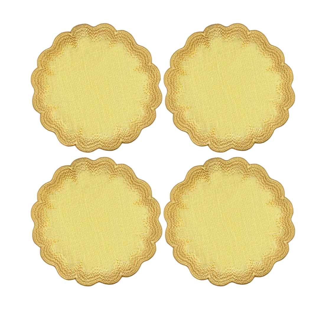 Coasters Vivi con Bordado Set de 4 - 100% Lino