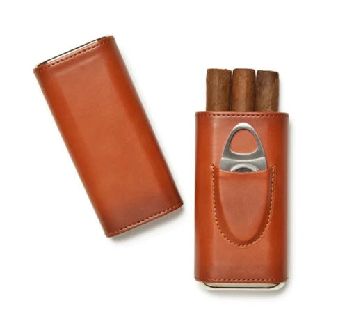 Asthon 3-Cigar Leather Case with cutter