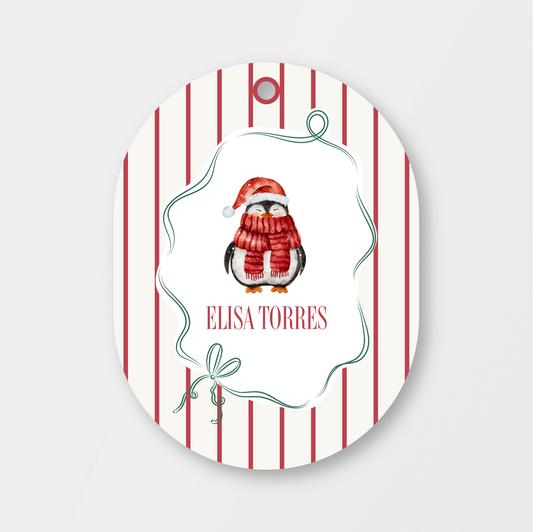 Bowed Penguin Oval Tag