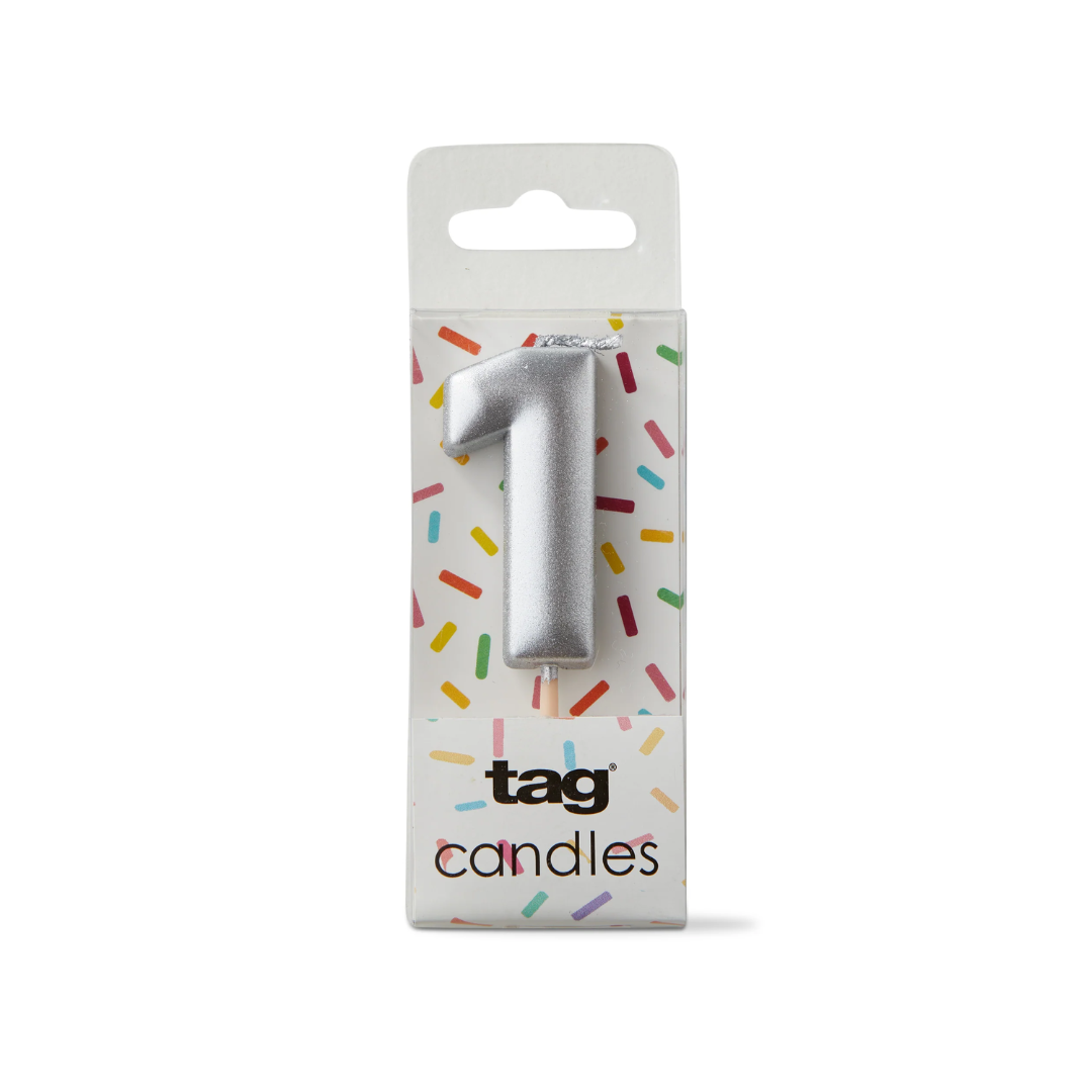Metallic Digit Candle - Silver