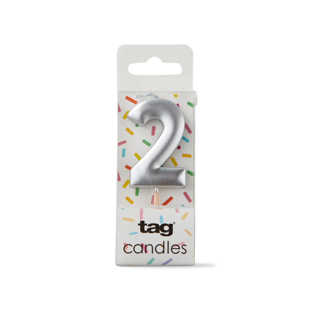 Metallic Digit Candle - Silver