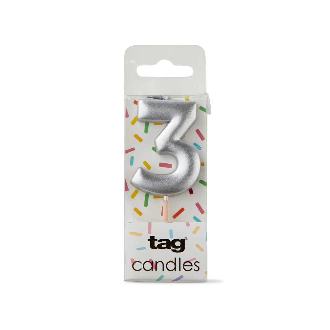 Metallic Digit Candle - Silver
