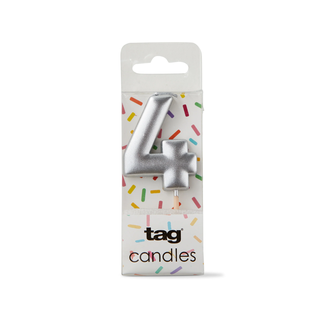 Metallic Digit Candle - Silver