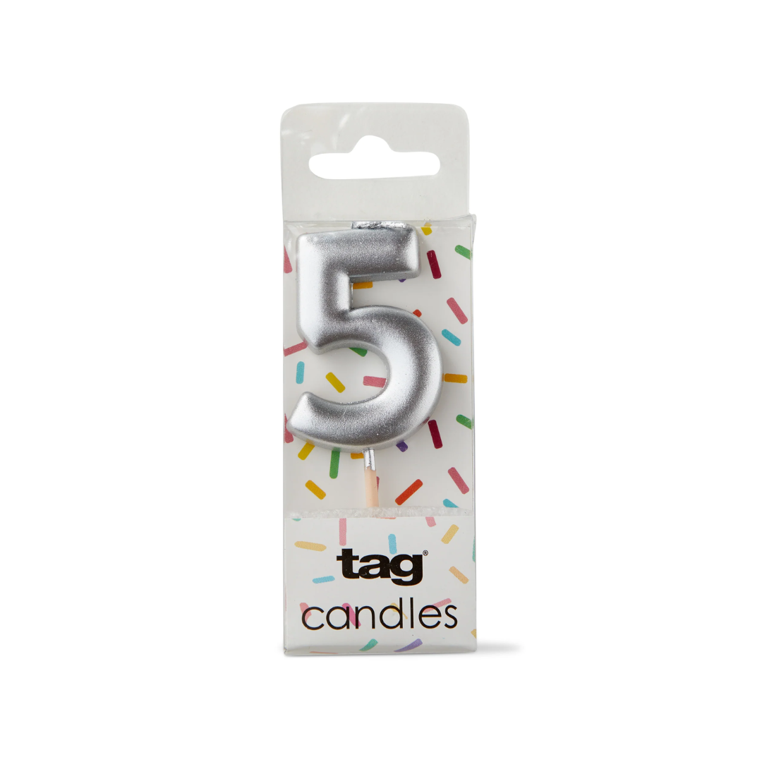 Metallic Digit Candle - Silver