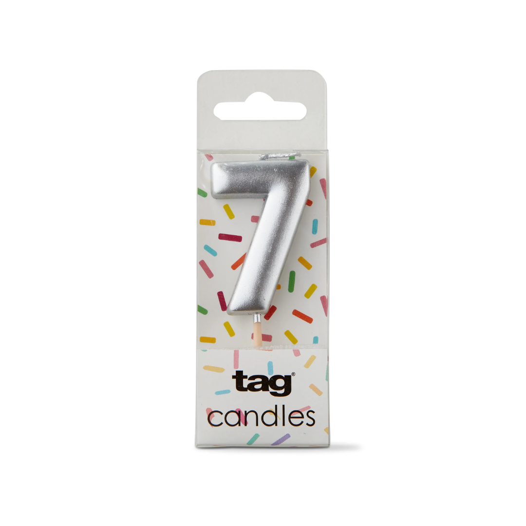 Metallic Digit Candle - Silver