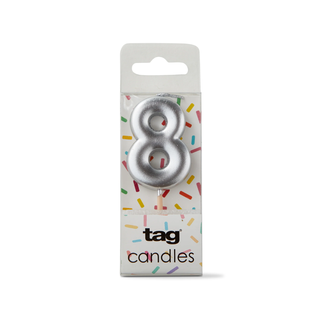 Metallic Digit Candle - Silver