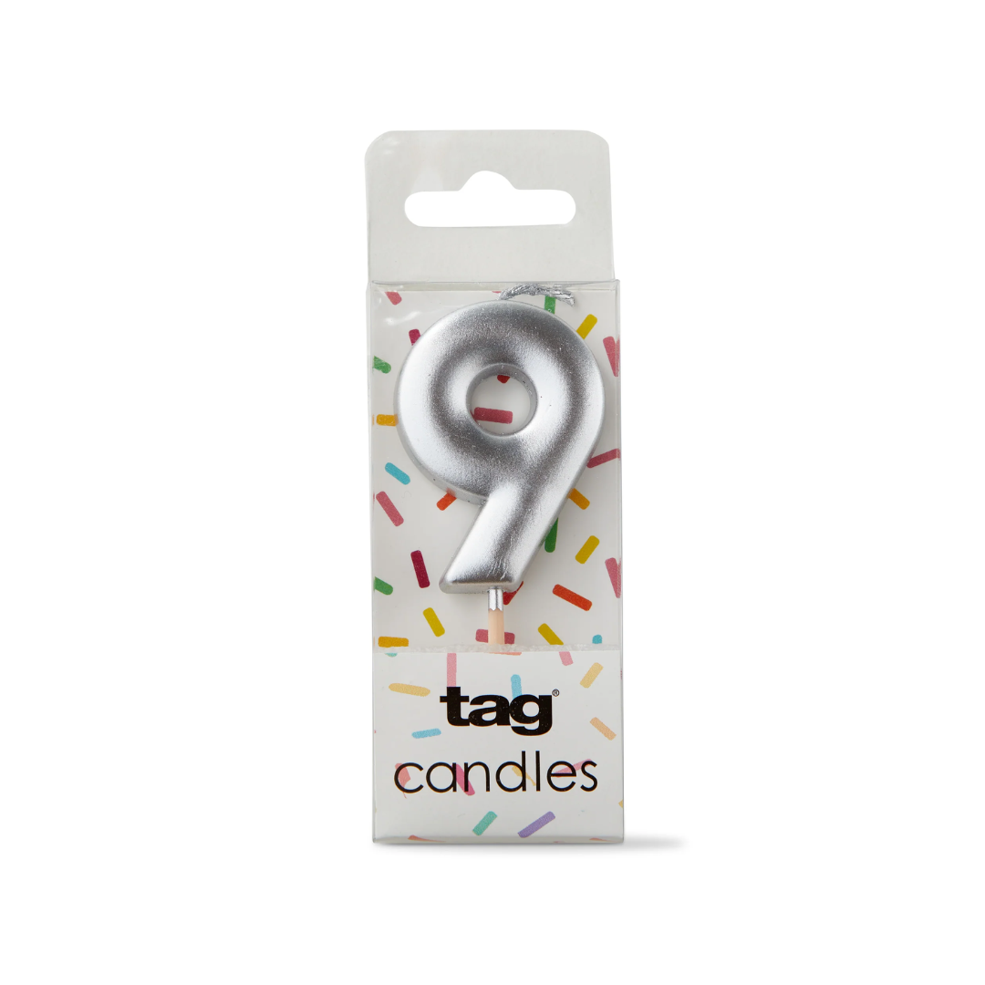 Metallic Digit Candle - Silver