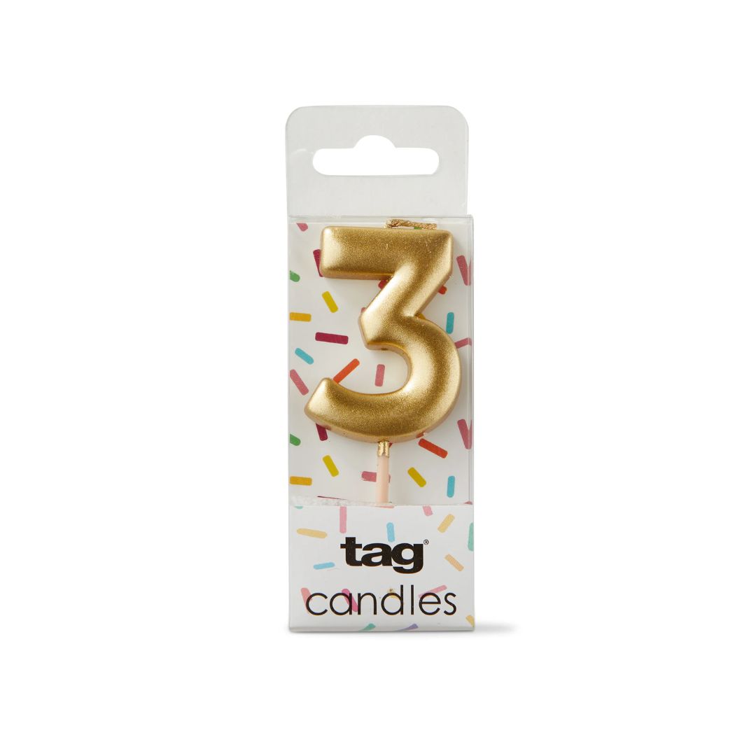 Metallic Digit Candle - Gold