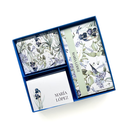 Personalized Blue Floral Stationery Box