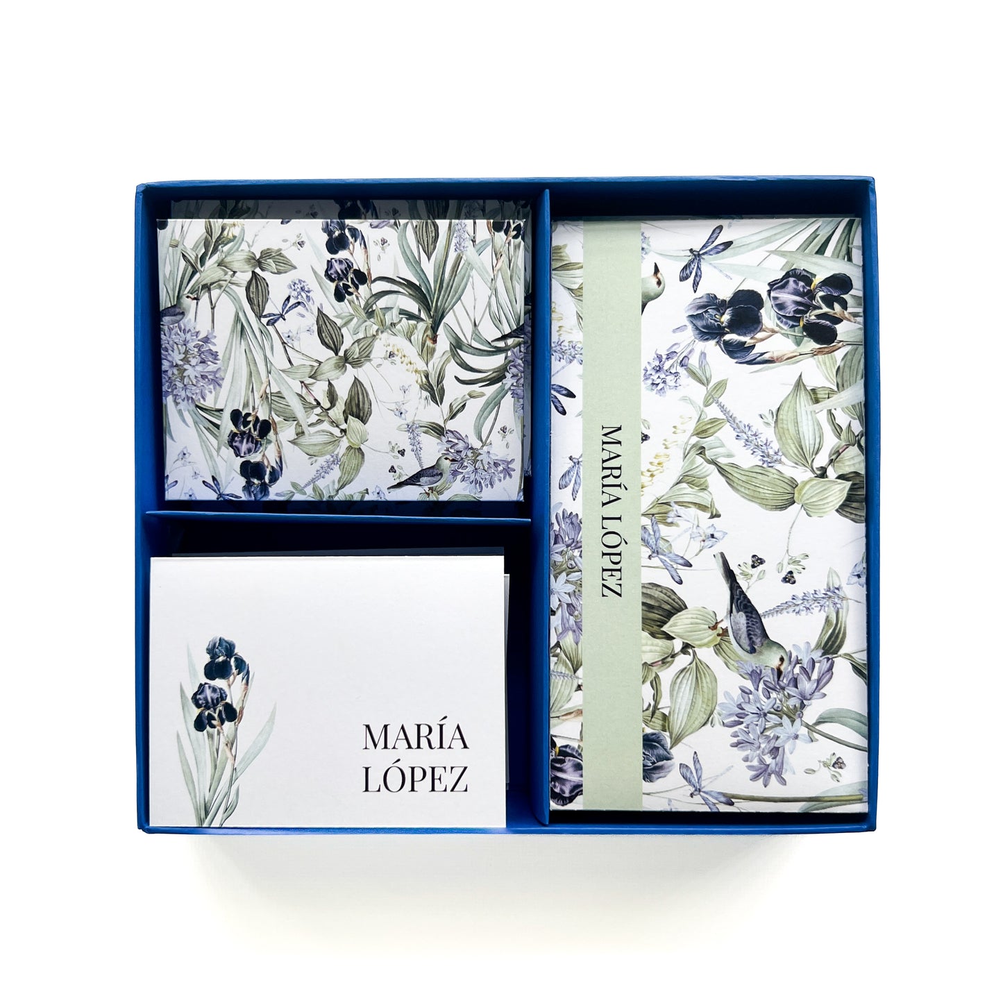 Personalized Blue Floral Stationery Box