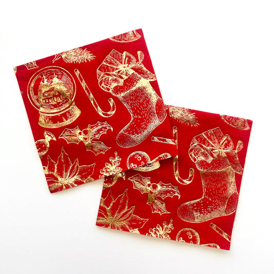 Gold Christmas Napkin (Red)