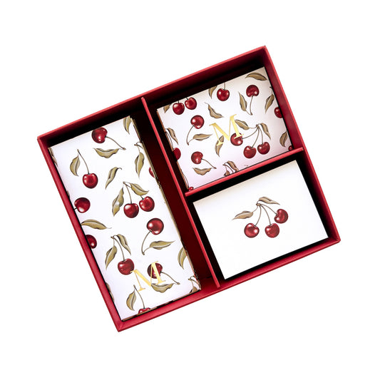 Personalized Cherry Stationery Box (White)