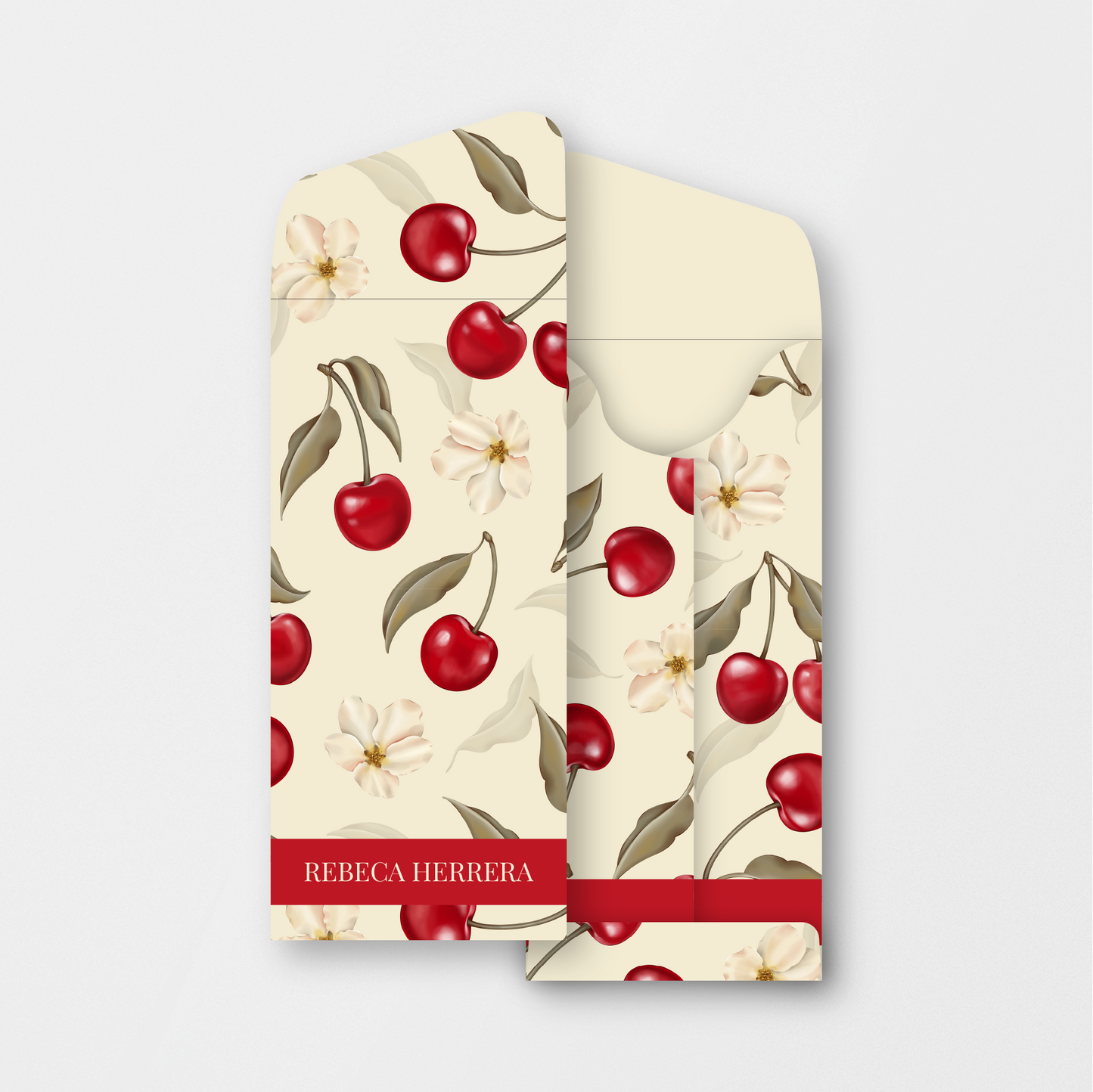 Name Personalized Cherry Stationery Box (Beige)