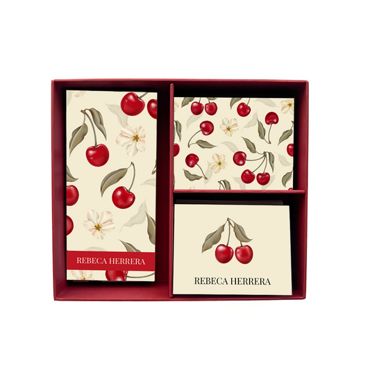 Name Personalized Cherry Stationery Box (Beige)