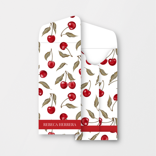 Name Personalized Cherry Stationery Box (White)