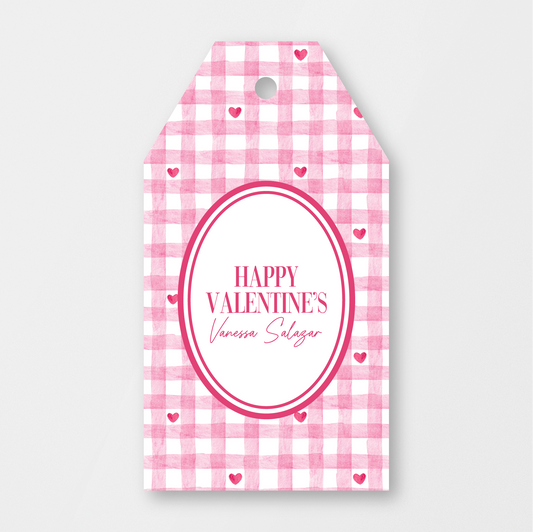 Pink Plaid Hearts Tag