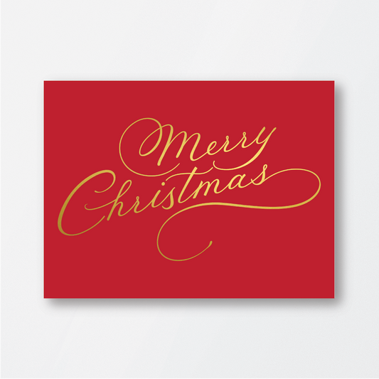 Red Merry Christmas Card with Gold Foil