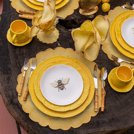 Individuales Vivi Amarillo con Bordado Set de 4 - 100% Lino