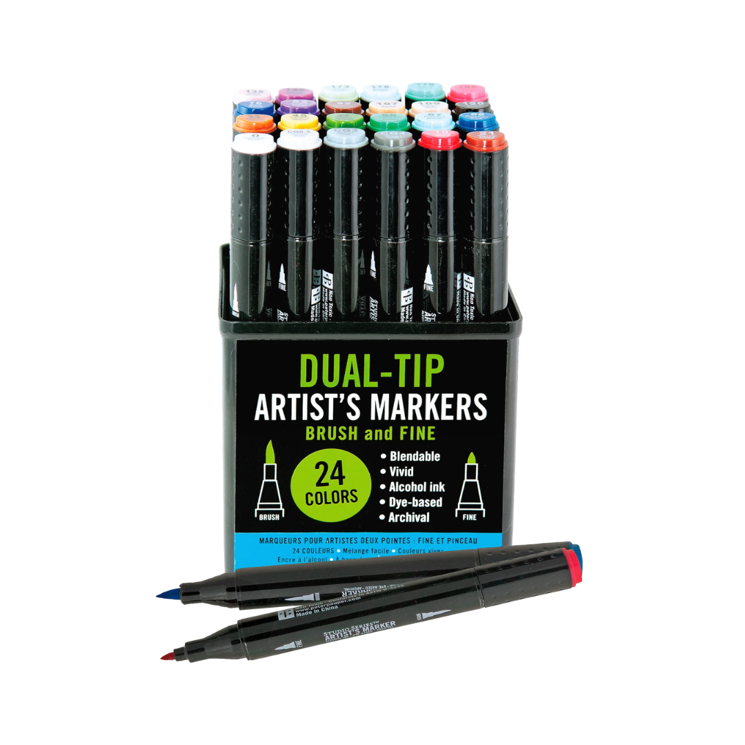 Studio Series Professional Alcohol Markers (Dual-Tip Set of 24 Colors)