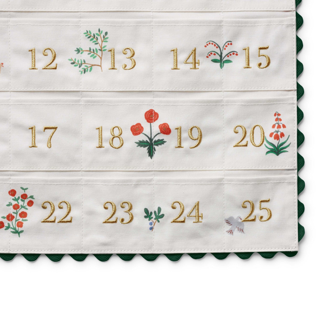 Embroidered Hanging Advent Calendar - Green