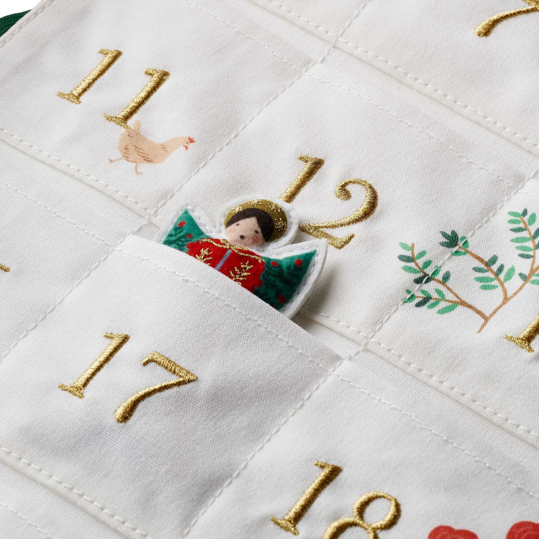 Embroidered Hanging Advent Calendar - Green