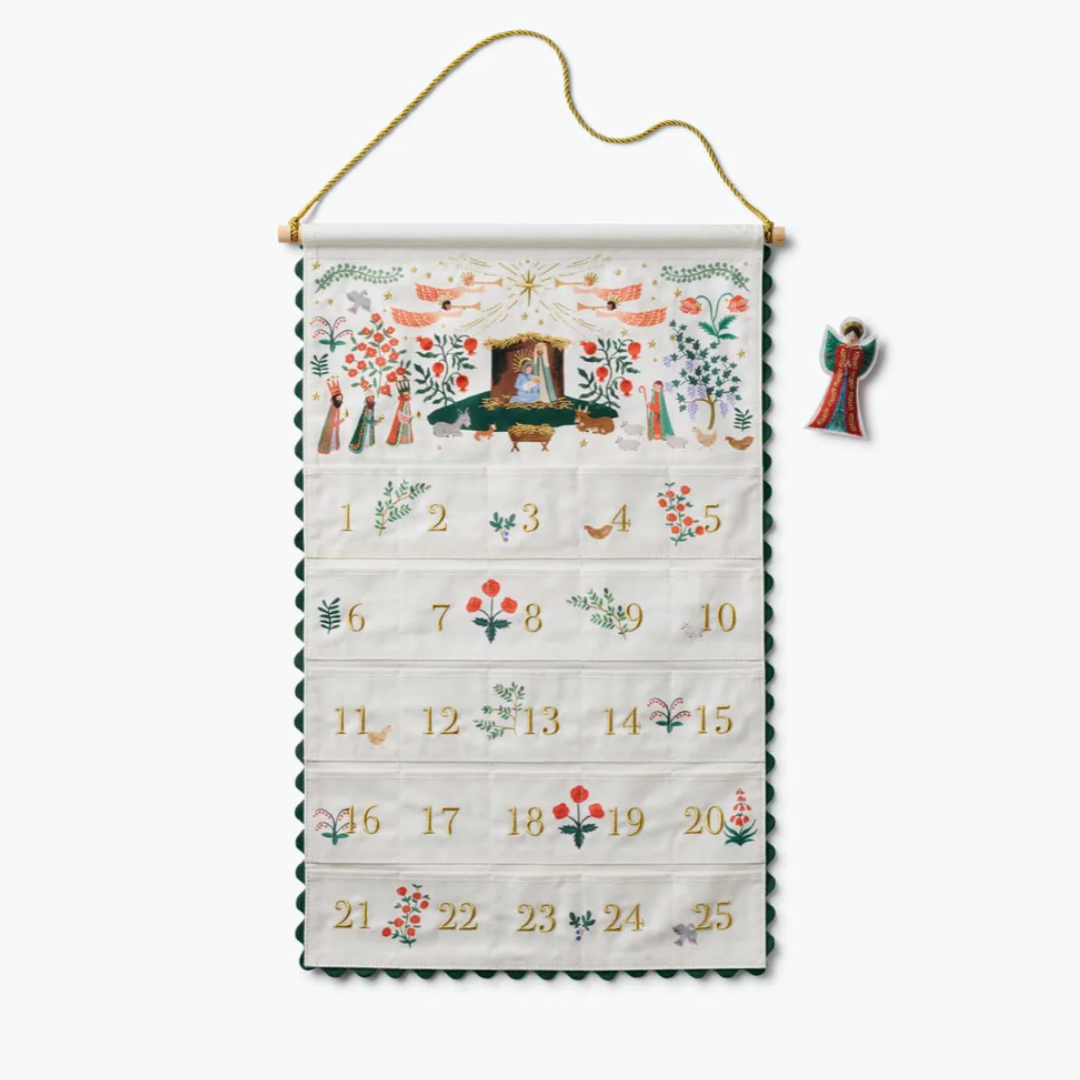 Embroidered Hanging Advent Calendar - Green