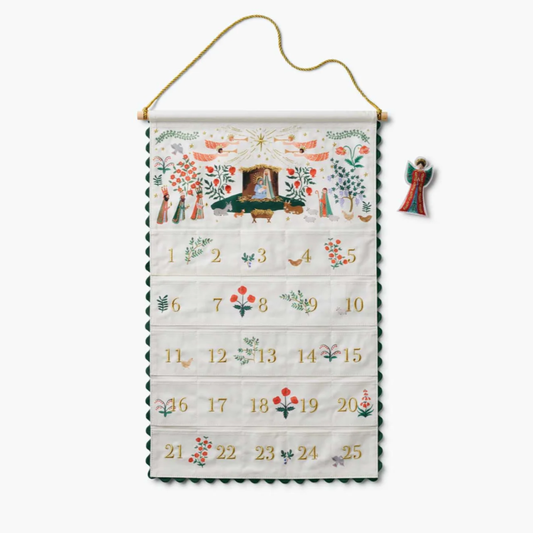 Embroidered Hanging Advent Calendar - Green