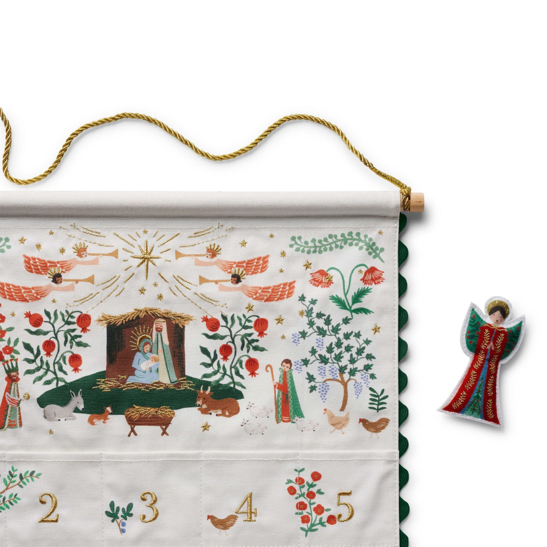 Embroidered Hanging Advent Calendar - Green