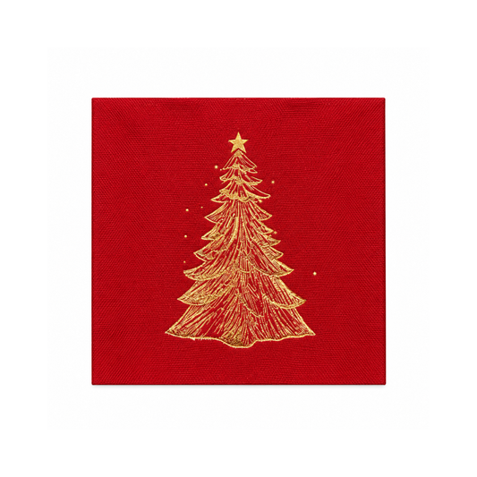 Gold Christmas Tree Red Cocktail Napkin
