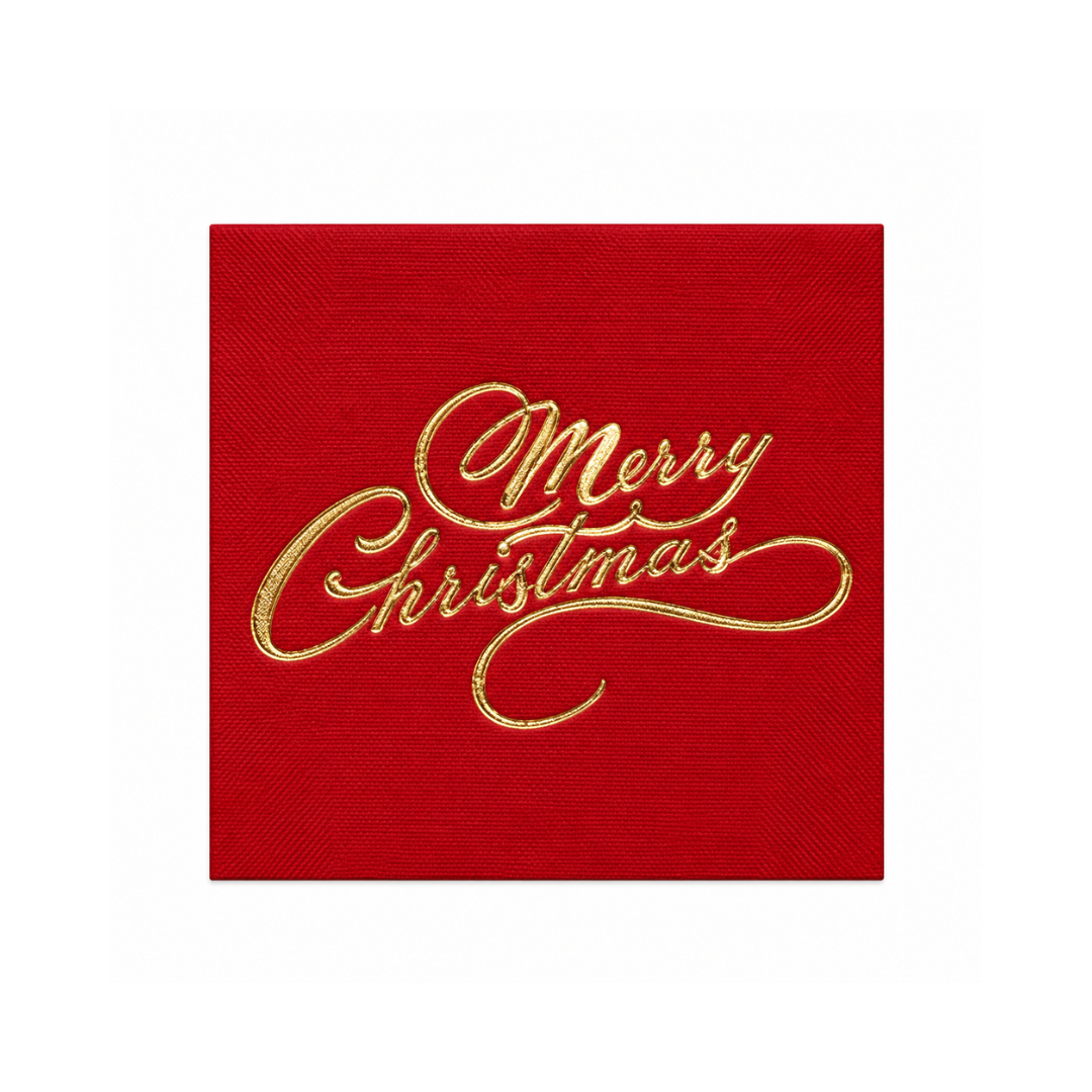 Merry Christmas / Red Cocktail Napkin