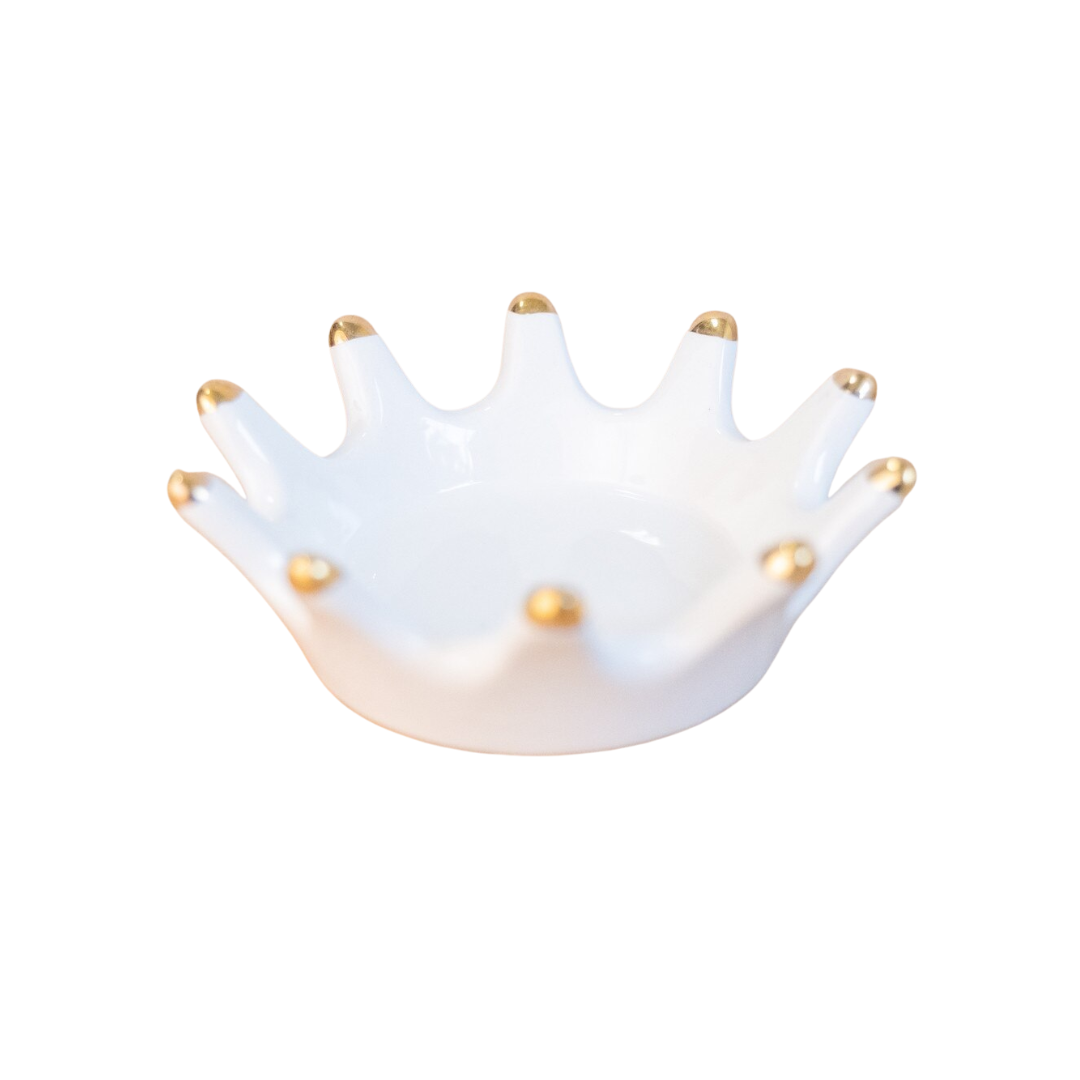 Royal Crown Trinket Dish White/Gold 4.25