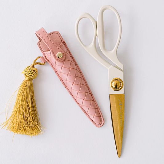 Ivory and Gold Heirloom Scissors with Case - Pink