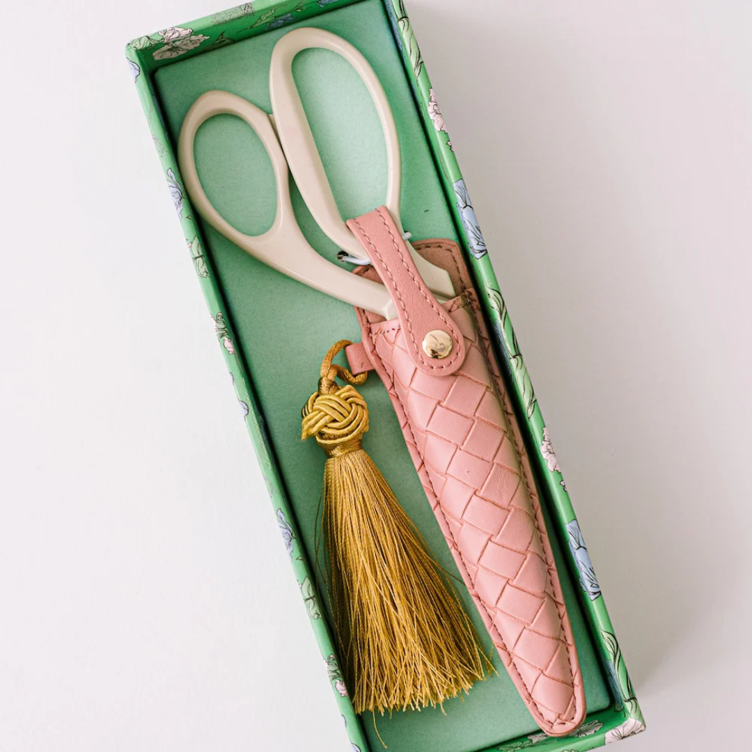 Ivory and Gold Heirloom Scissors with Case - Pink