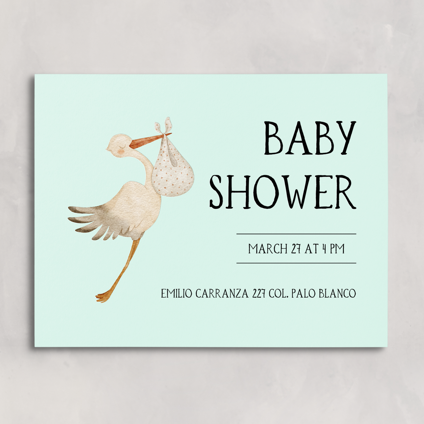 Mint Green Baby Shower Invitation