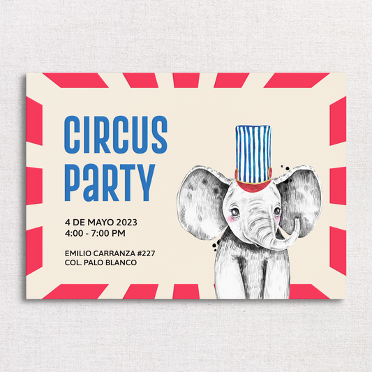 Circus Party Elephant Invitation