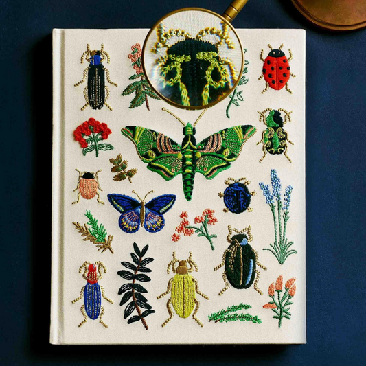 Cuaderno de bocetos de tela bordada Curio