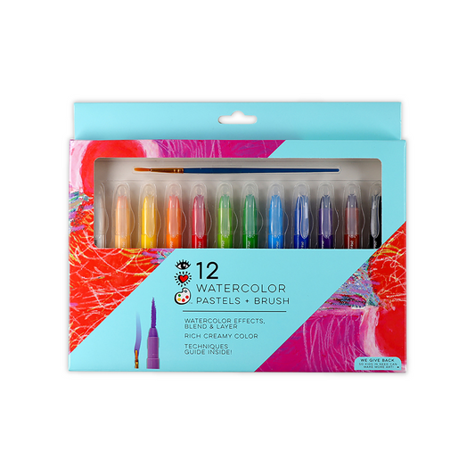 12 Watercolor Pastels + Brush
